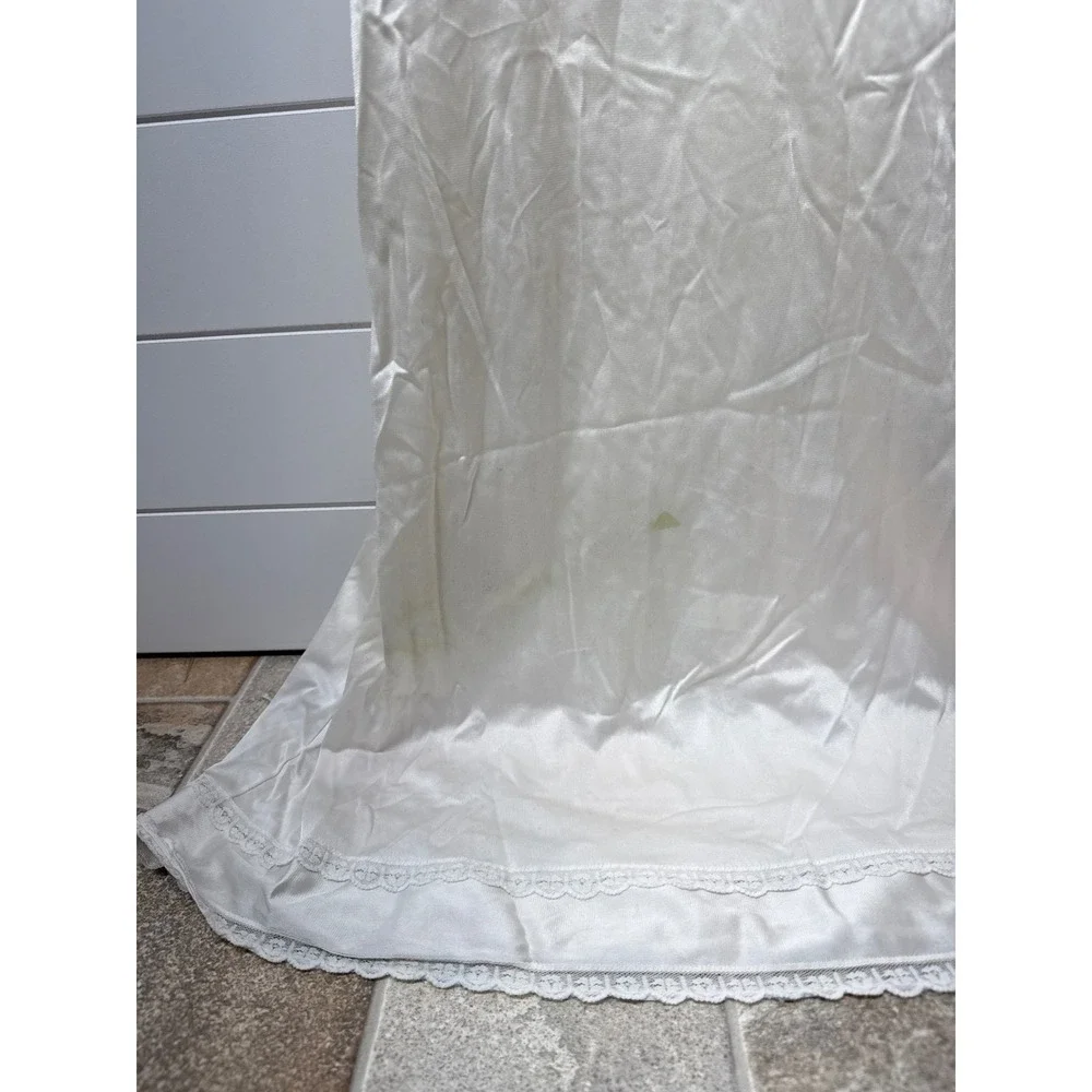 Vintage Ivory Satin Lace Trim Full Slip Dress Maxi Nightgown Size 36 USA Made - Picture 2 of 9